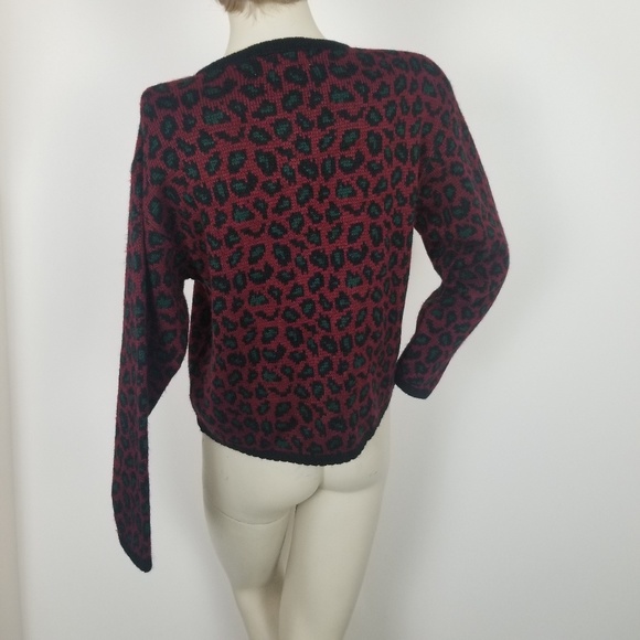 Vintage leopard print cardigan, red, green black - Picture 5 of 6
